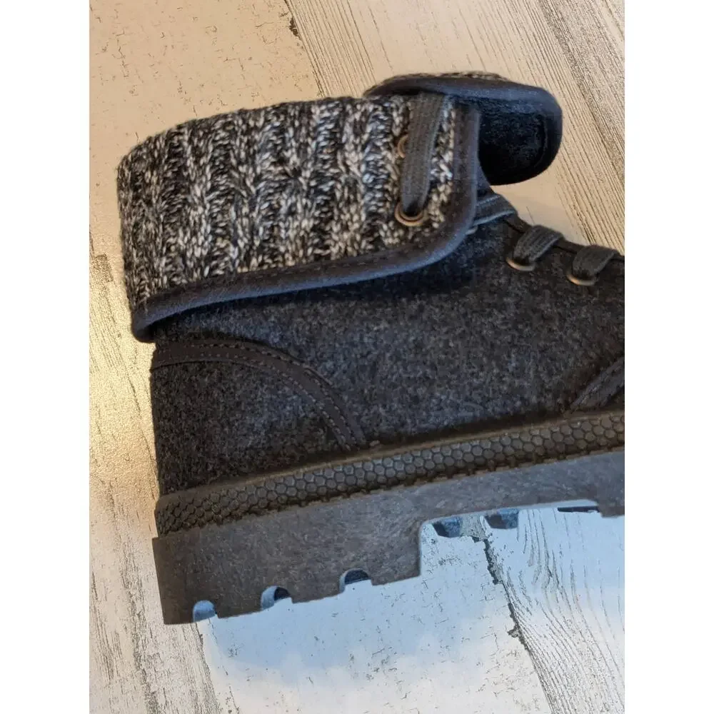 Rocket Dog Women's 7.5 Charcoal Gray Knit‑Cuff Lace‑Up Winter Boots NWOT